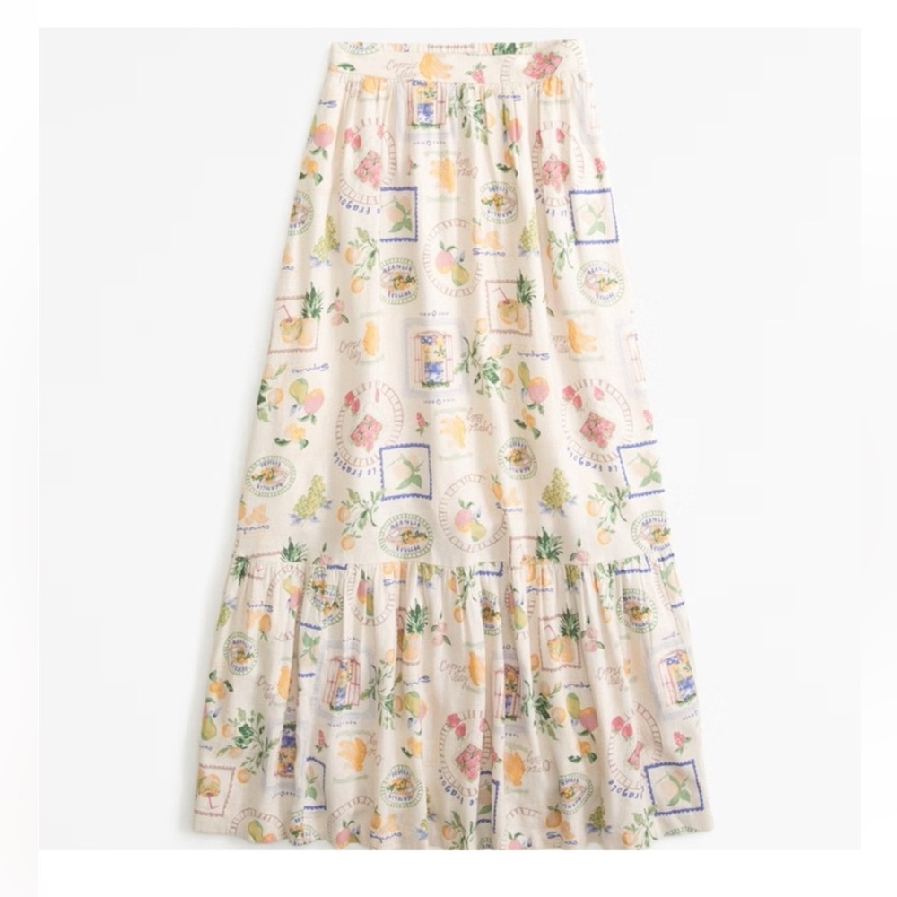 NWT Abercrombie Linen Blend Tiered Midi Skirt Italy print - Size Medium